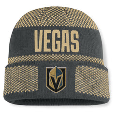 Vegas Golden Knights Fanatics Fundamentals Shelter Cuffed Knit Hat - Charcoal/Gold - NHL