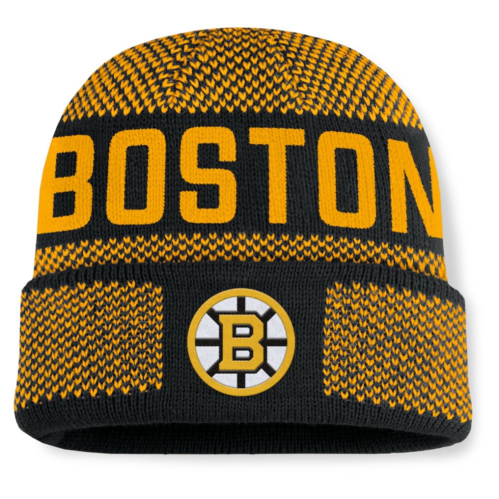 Boston Bruins Fanatics Fundamentals Shelter Cuffed Knit Hat - Black/Gold - NHL