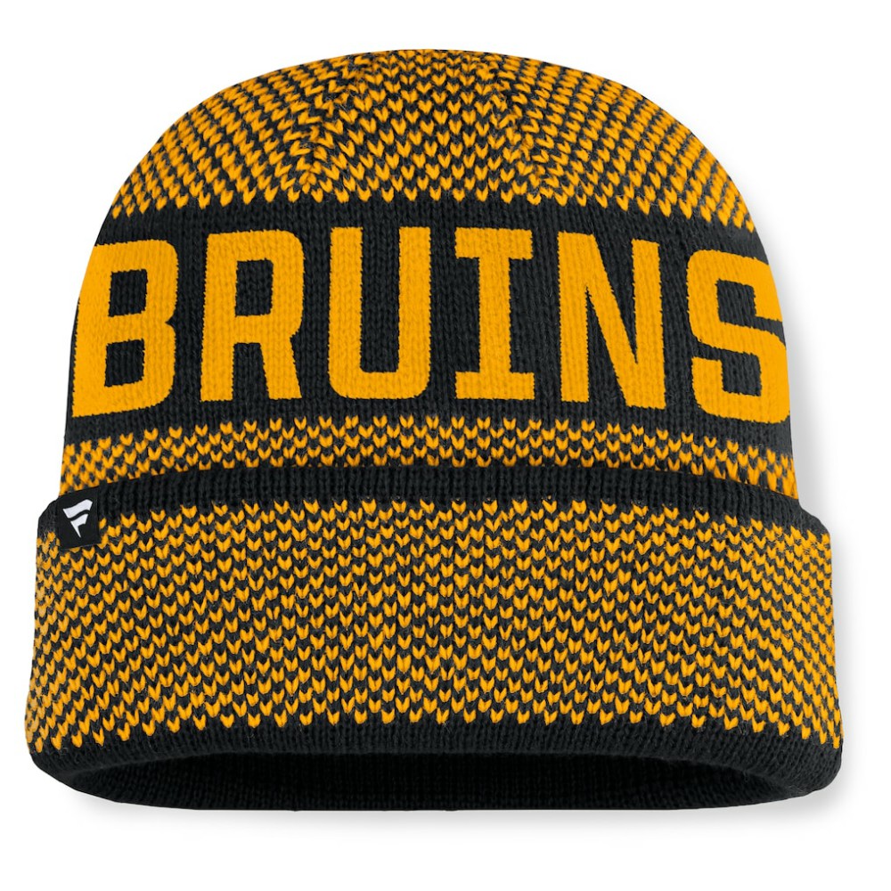 Boston Bruins Fanatics Fundamentals Shelter Cuffed Knit Hat - Black/Gold - NHL