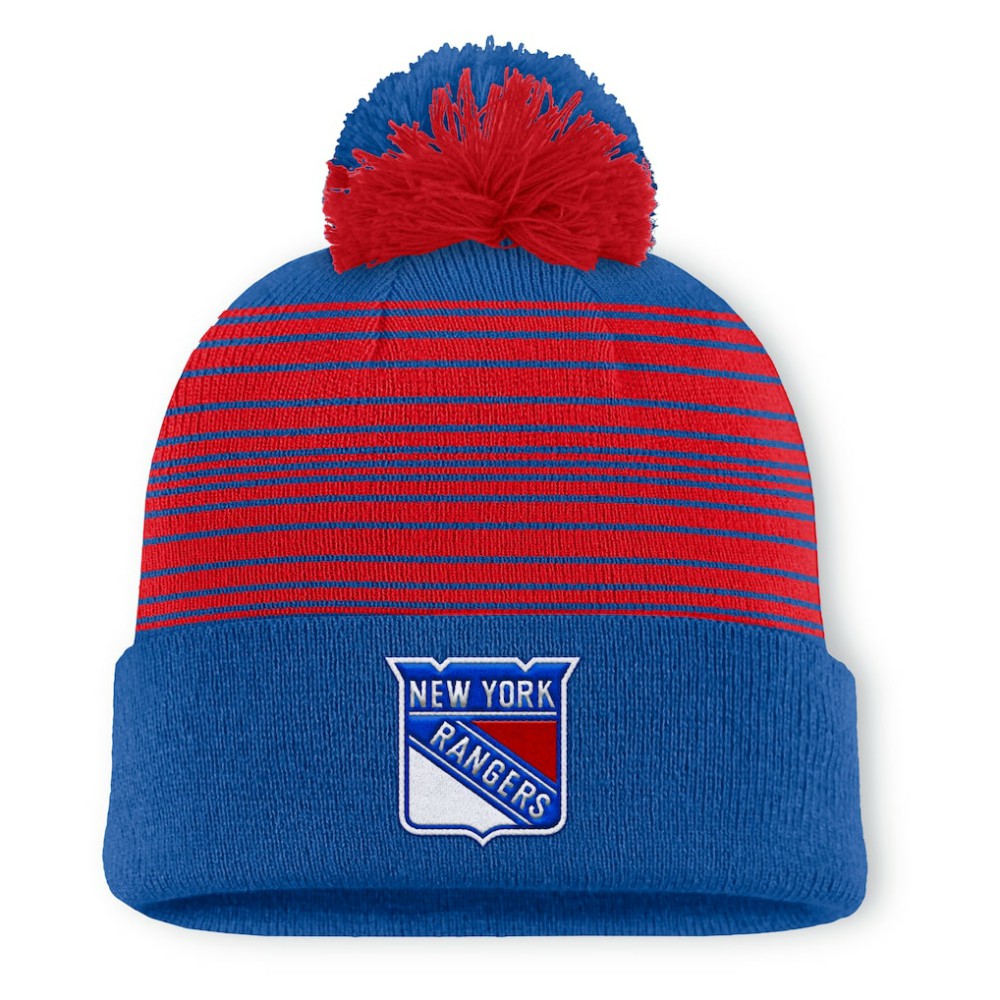 New York Rangers Fanatics Fundamental Spirit Cuffed Pom Knit Hat - Blue - NHL