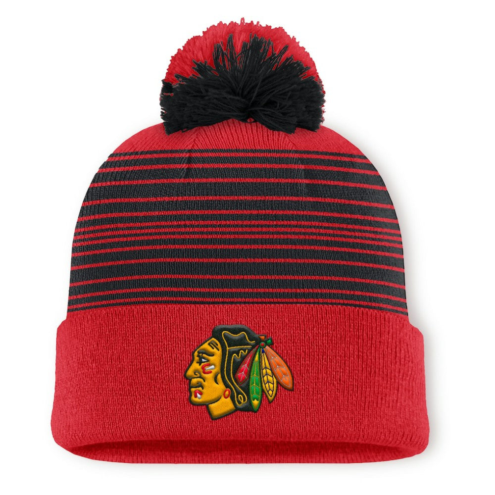 Chicago Blackhawks Fanatics Fundamental Spirit Cuffed Pom Knit Hat - Red - NHL