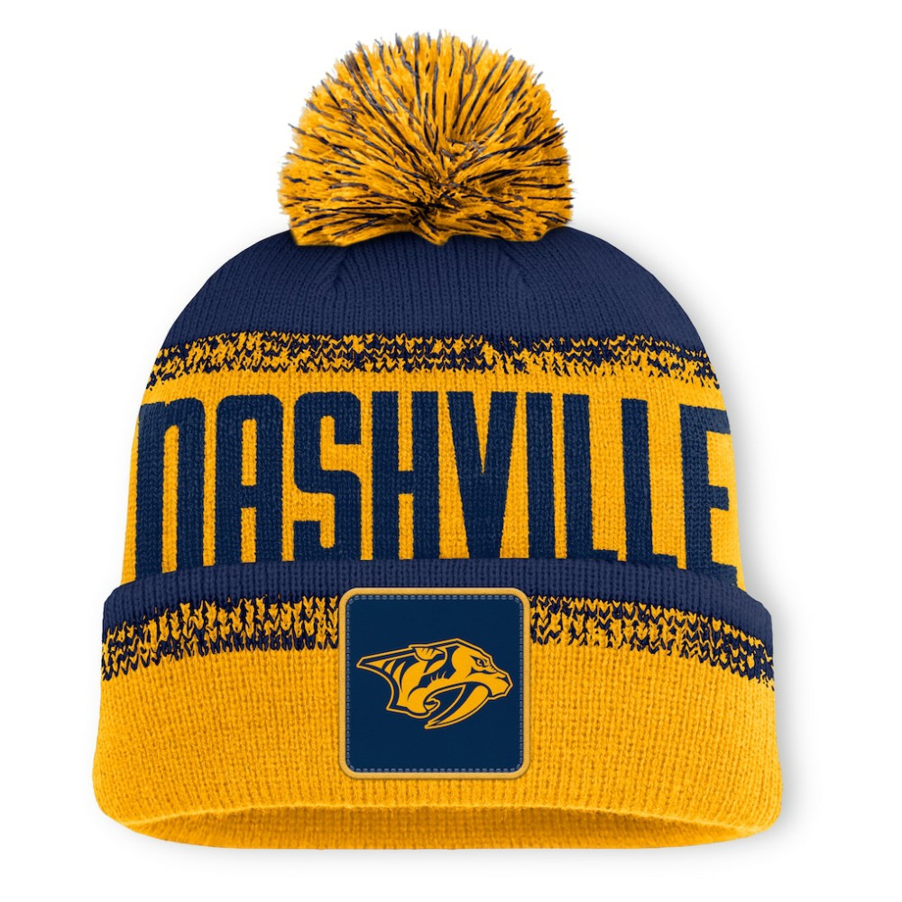 Nashville Predators Fanatics Fundamentals Thrive Cuffed Knit Hat with Pom - Gold/Navy - NHL