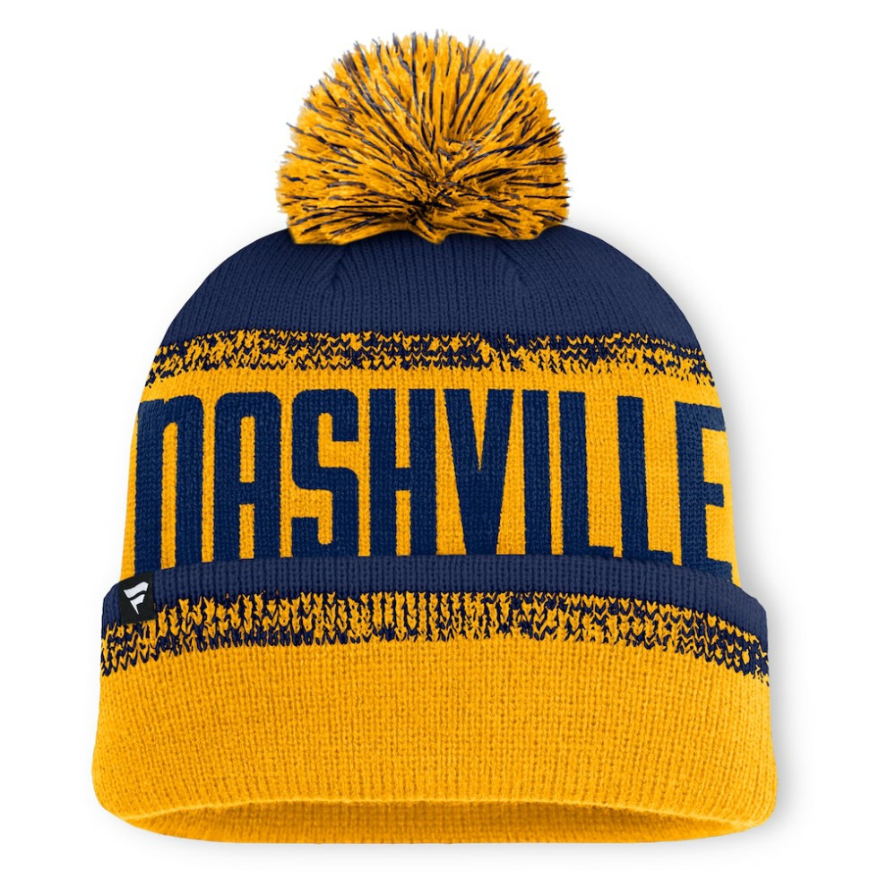 Nashville Predators Fanatics Fundamentals Thrive Cuffed Knit Hat with Pom - Gold/Navy - NHL