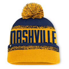 Nashville Predators Fanatics Fundamentals Thrive Cuffed Knit Hat with Pom - Gold/Navy - NHL