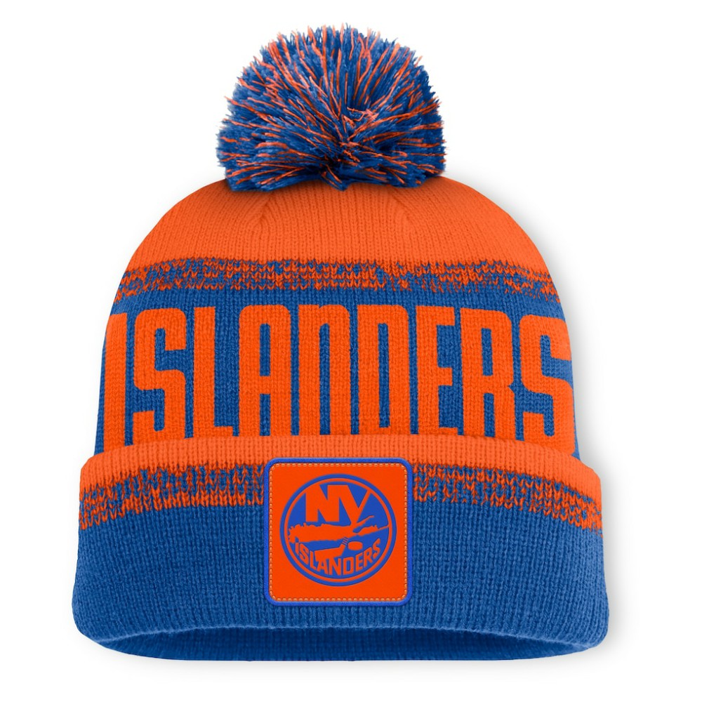 New York Islanders Fanatics Fundamentals Thrive Cuffed Knit Hat with Pom - Royal/Orange - NHL