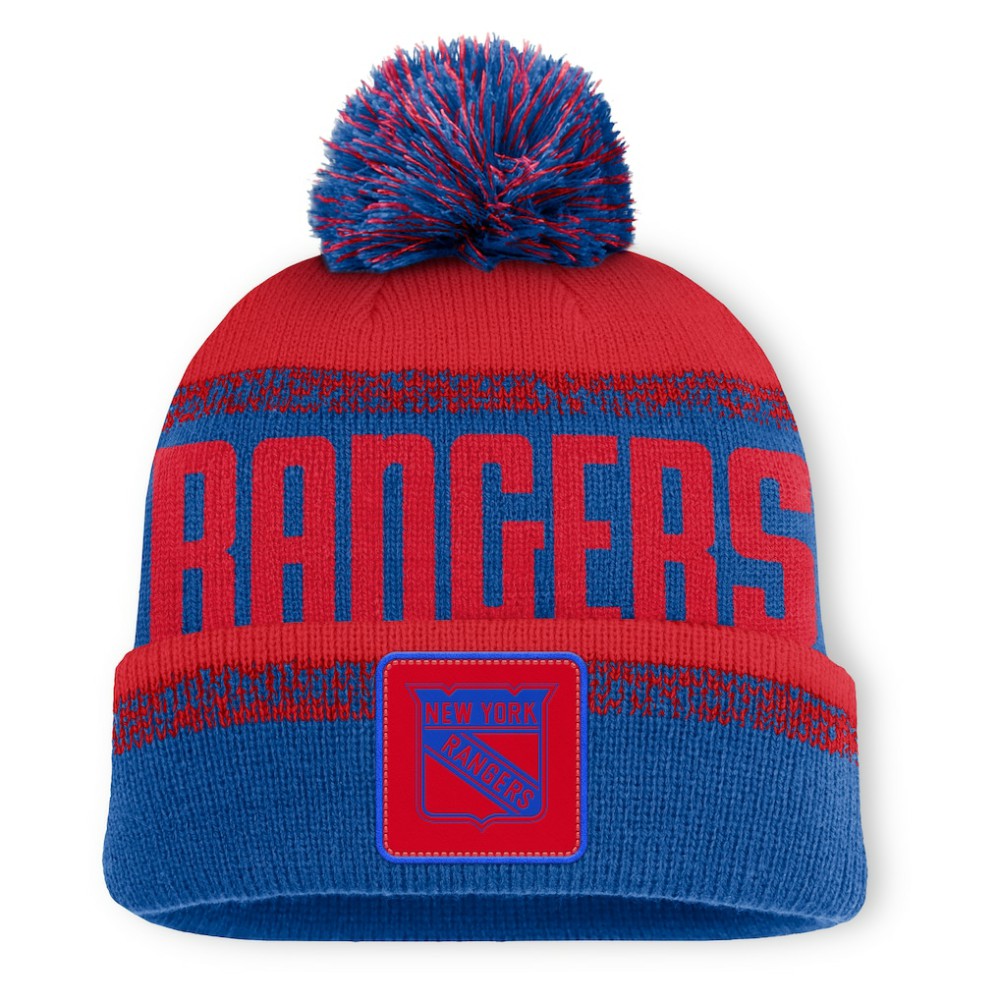 New York Rangers Fanatics Fundamentals Thrive Cuffed Knit Hat with Pom - Blue/Red - NHL