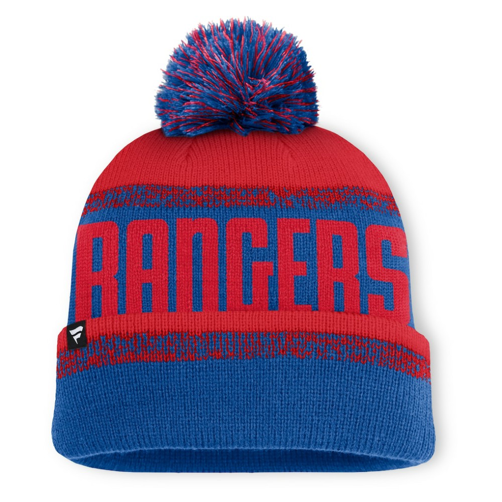 New York Rangers Fanatics Fundamentals Thrive Cuffed Knit Hat with Pom - Blue/Red - NHL