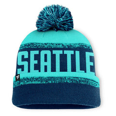 Seattle Kraken Fanatics Fundamentals Thrive Cuffed Knit Hat with Pom - Deep Sea Blue/Light Blue - NHL