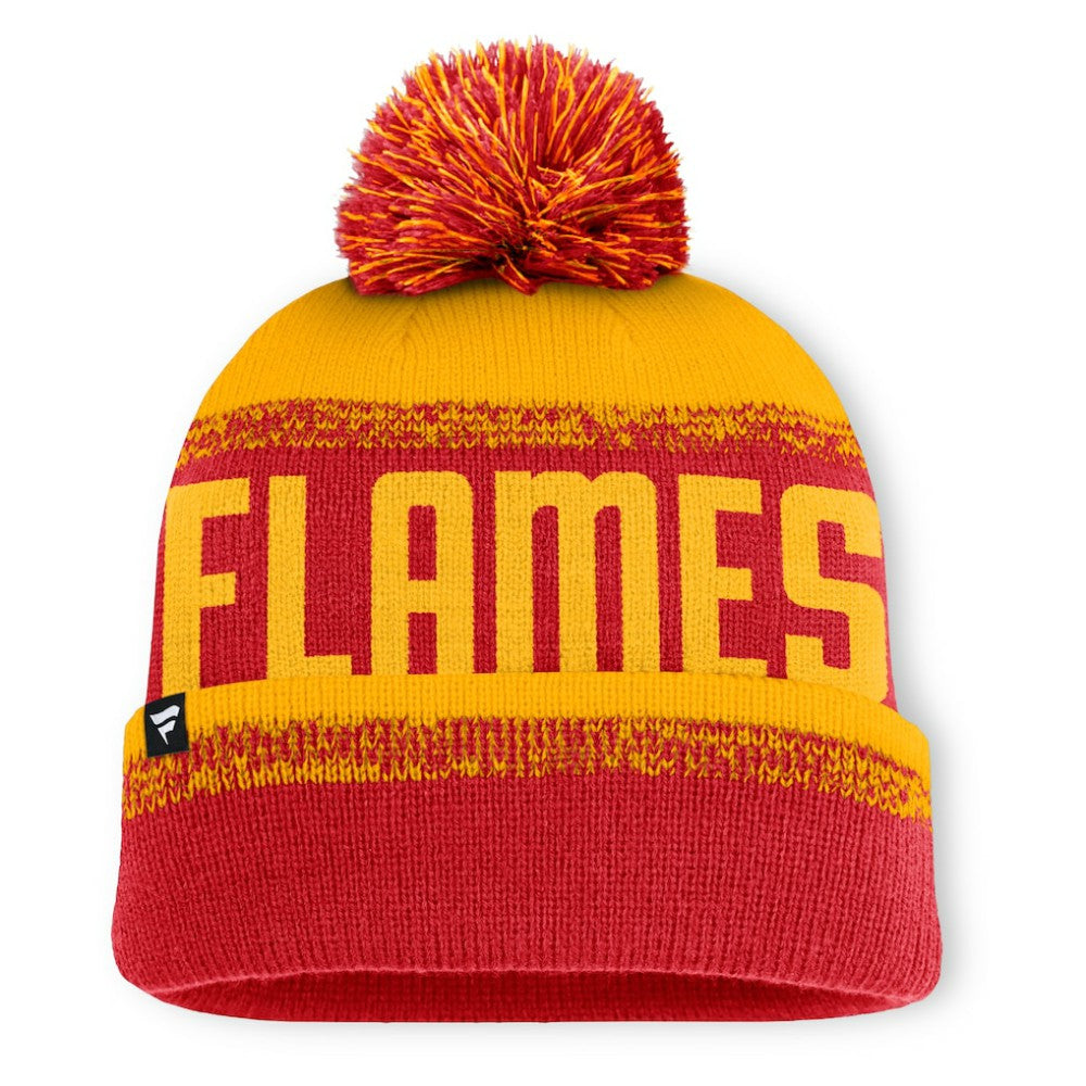 Calgary Flames Fanatics Fundamentals Thrive Cuffed Knit Hat with Pom - Red/Gold - NHL