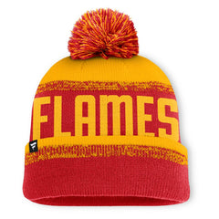 Calgary Flames Fanatics Fundamentals Thrive Cuffed Knit Hat with Pom - Red/Gold - NHL
