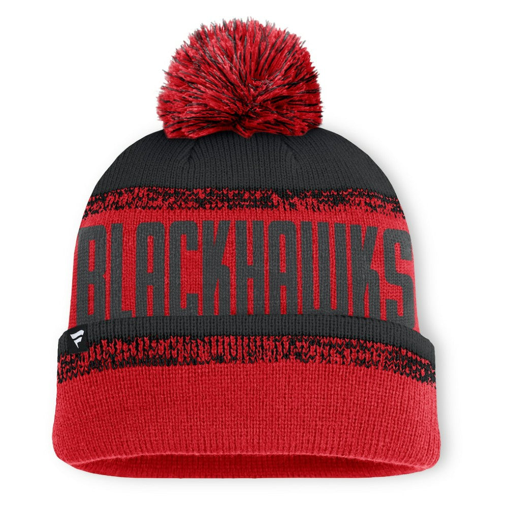 Chicago Blackhawks Fanatics Fundamentals Thrive Cuffed Knit Hat with Pom - Red/Black - NHL