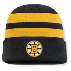 Boston Bruins Fanatics Fundamental Swipe Stripe Cuffed Knit Hat - Black/Gold - NHL