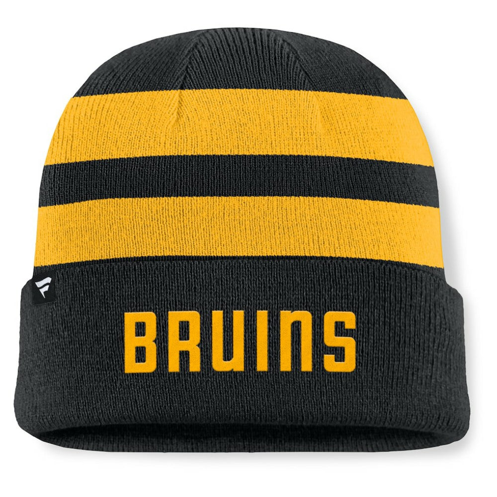 Boston Bruins Fanatics Fundamental Swipe Stripe Cuffed Knit Hat - Black/Gold - NHL