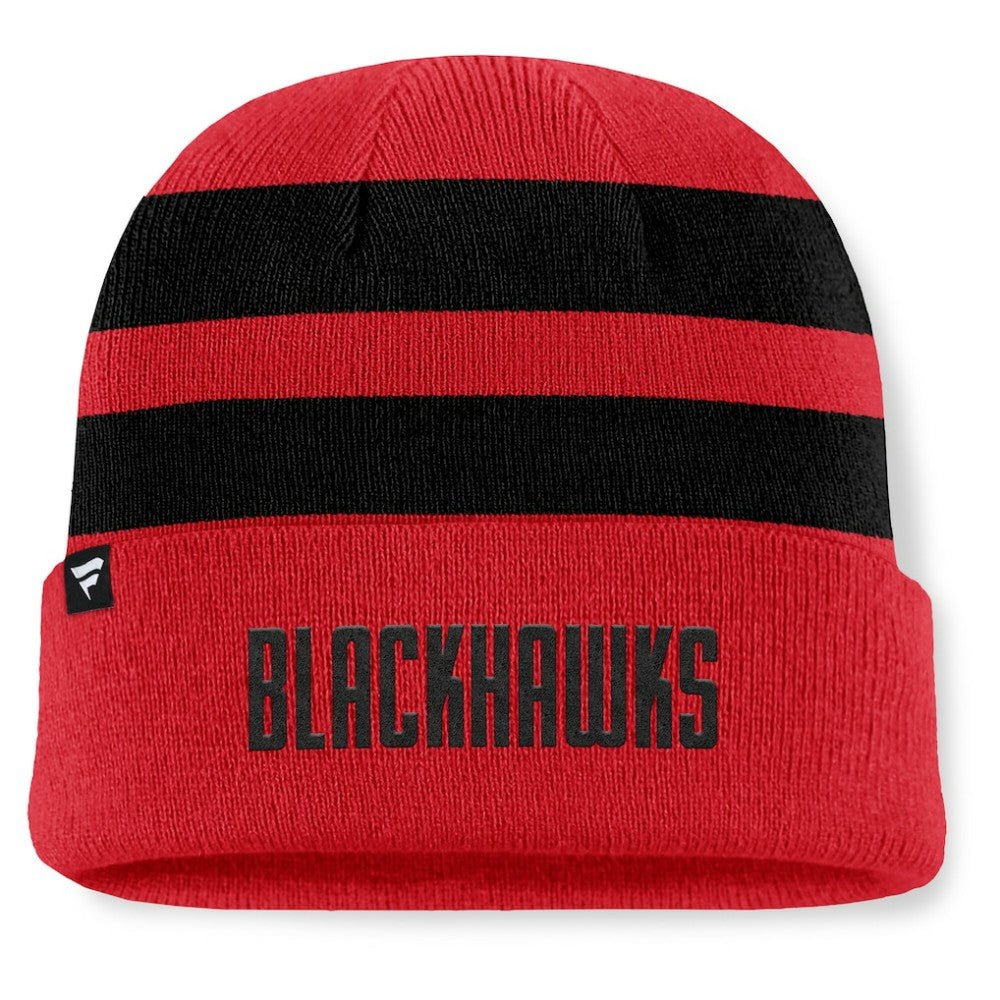 Chicago Blackhawks Fanatics Fundamental Swipe Stripe Cuffed Knit Hat - Red/Black - NHL