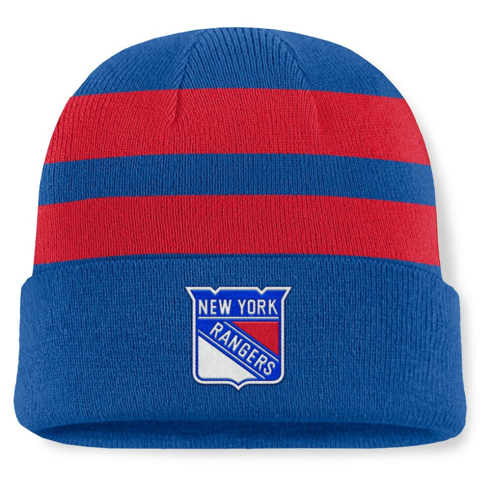 New York Rangers Fanatics Fundamental Swipe Stripe Cuffed Knit Hat - Blue/Red - NHL