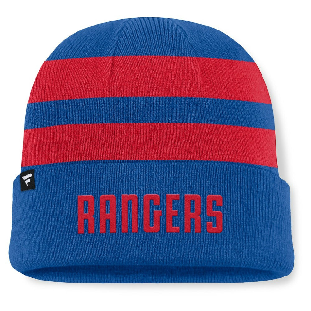 New York Rangers Fanatics Fundamental Swipe Stripe Cuffed Knit Hat - Blue/Red - NHL