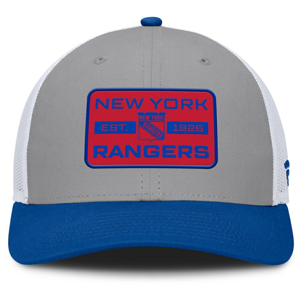 New York Rangers Fanatics Fundamental Adapt Trucker Adjustable Hat - Gray/Blue - NHL