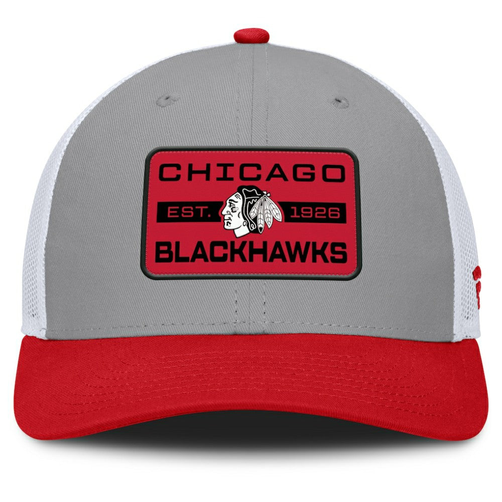 Chicago Blackhawks Fanatics Fundamental Adapt Trucker Adjustable Hat - Gray/Red - NHL