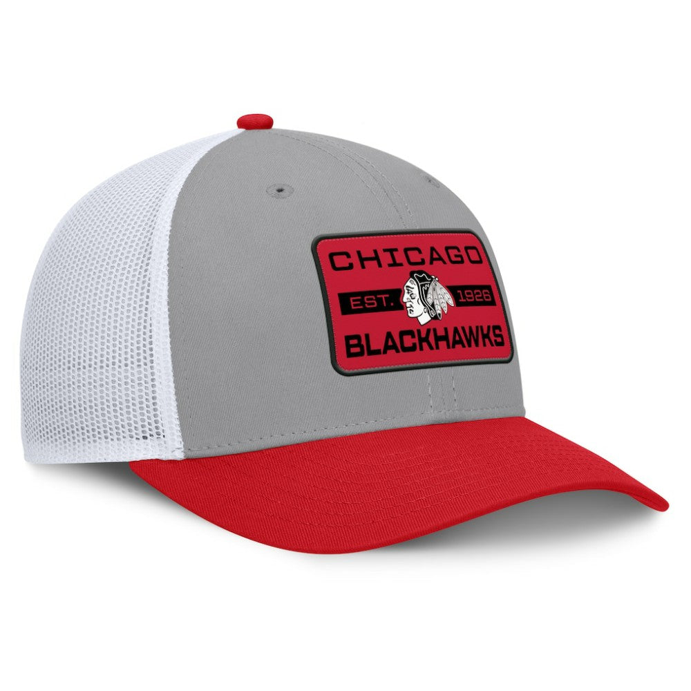 Chicago Blackhawks Fanatics Fundamental Adapt Trucker Adjustable Hat - Gray/Red - NHL