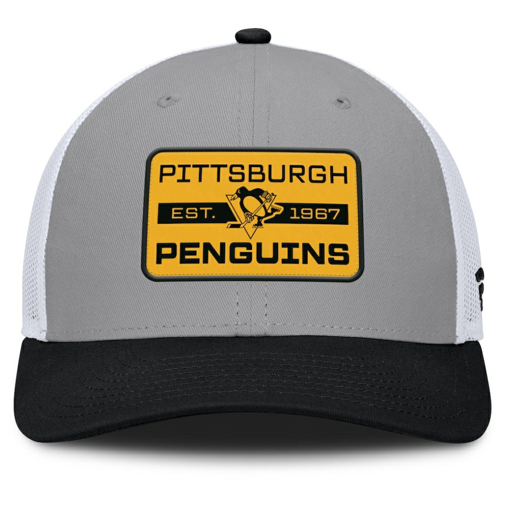 Pittsburgh Penguins Fanatics Fundamental Adapt Trucker Adjustable Hat - Gray/Black - NHL