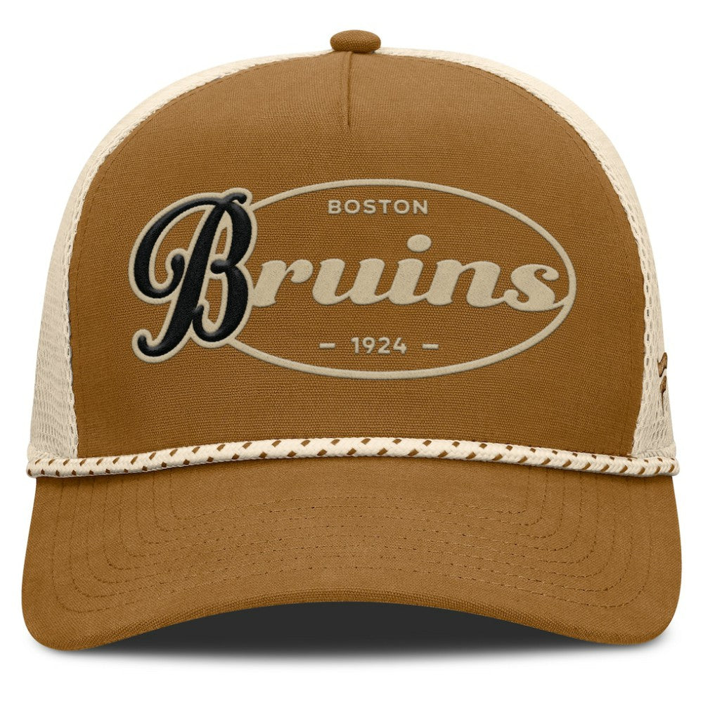 Boston Bruins Fanatics Heritage Fetch A-Frame Trucker Adjustable Hat - Brown/Cream - NHL