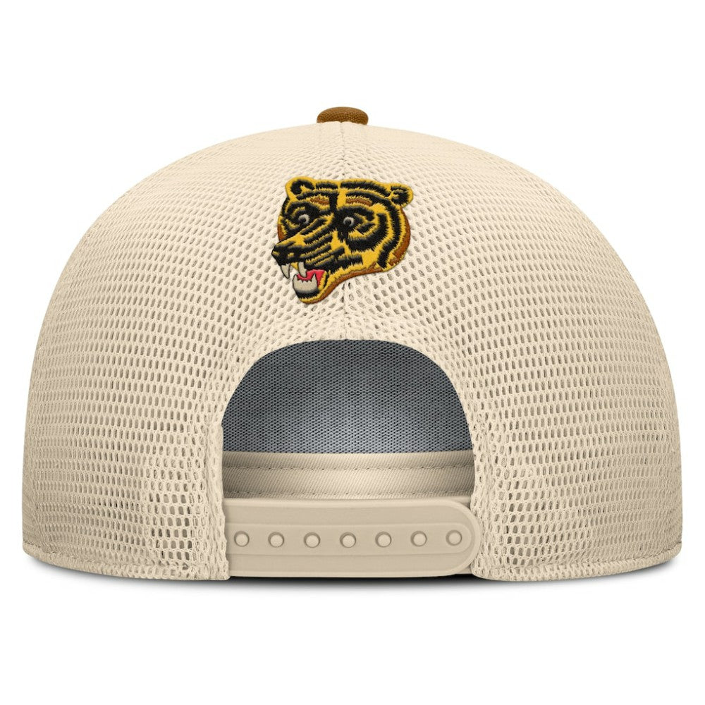 Boston Bruins Fanatics Heritage Fetch A-Frame Trucker Adjustable Hat - Brown/Cream - NHL