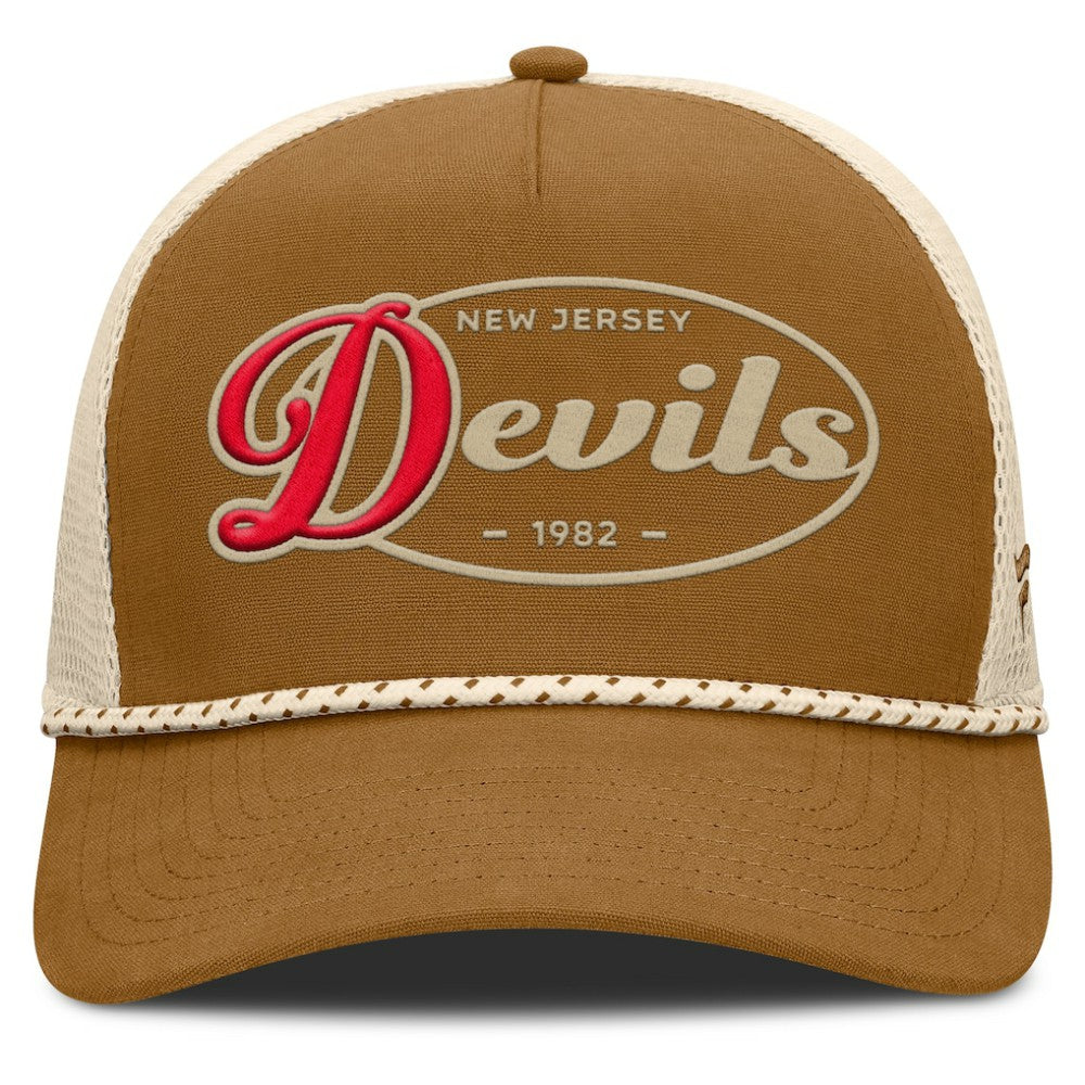 New Jersey Devils Fanatics Heritage Fetch A-Frame Trucker Adjustable Hat - Brown/Cream - NHL