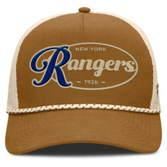 New York Rangers Fanatics Heritage Fetch A-Frame Trucker Adjustable Hat - Brown/Cream - NHL