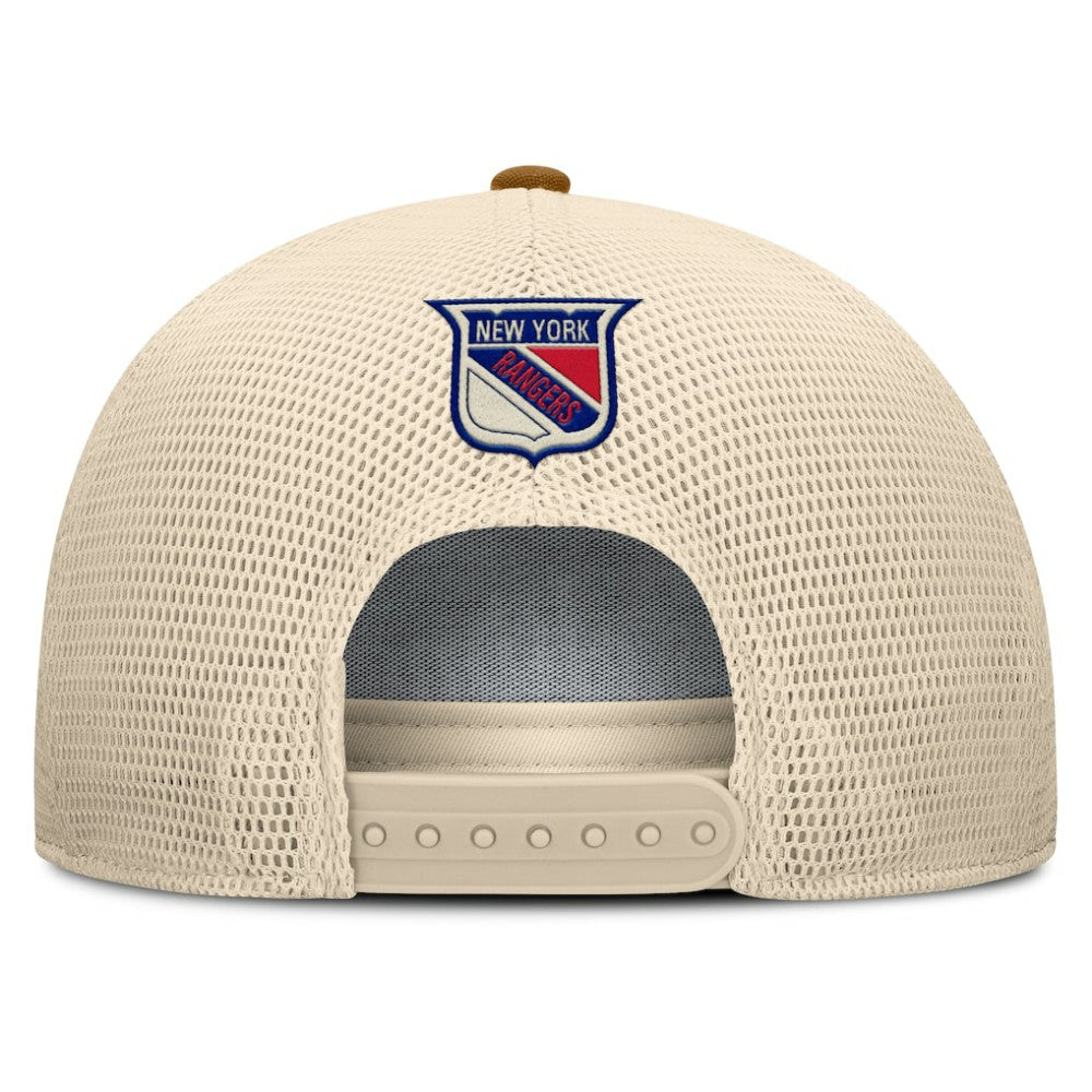 New York Rangers Fanatics Heritage Fetch A-Frame Trucker Adjustable Hat - Brown/Cream - NHL