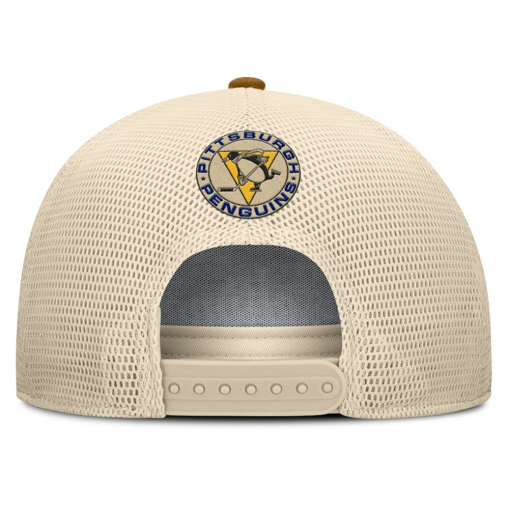 Pittsburgh Penguins Fanatics Heritage Fetch A-Frame Trucker Adjustable Hat - Brown/Cream - NHL