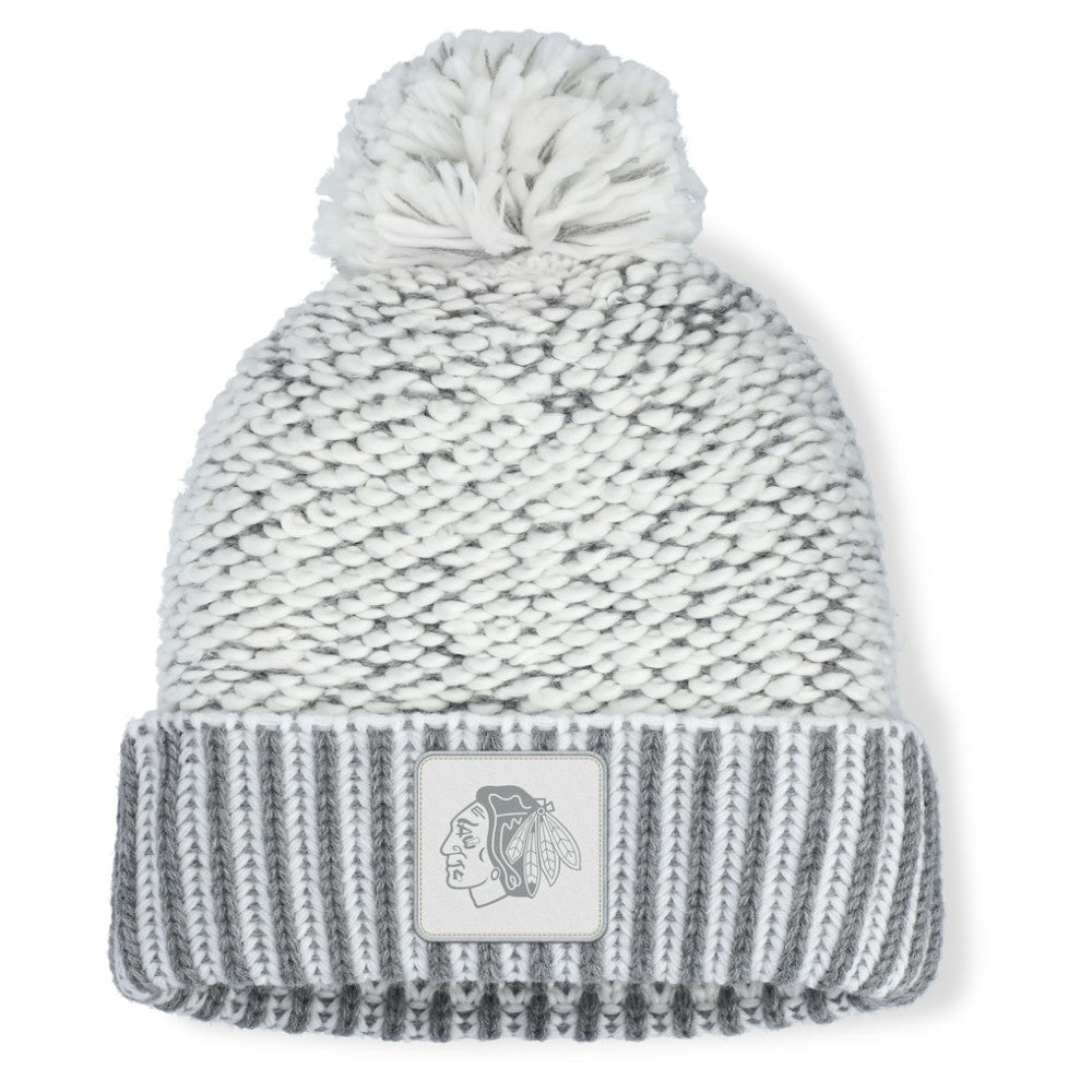 Chicago Blackhawks Fanatics Women's Fundamental Mist Cuffed Knit Hat with Pom - White/Gray - NHL