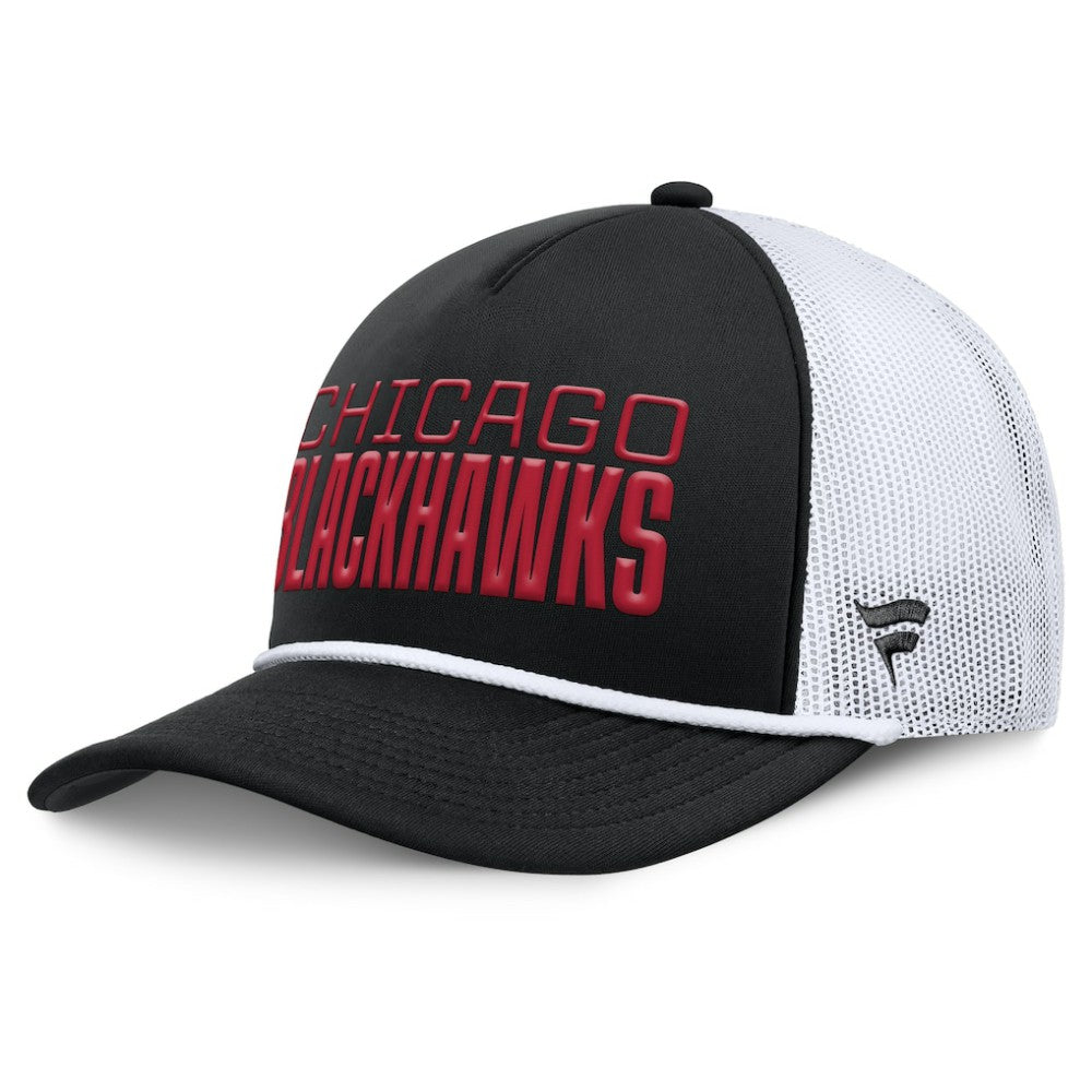 Chicago Blackhawks Fanatics Heritage Dutch A-Frame Trucker Adjustable Hat - Black/White - NHL