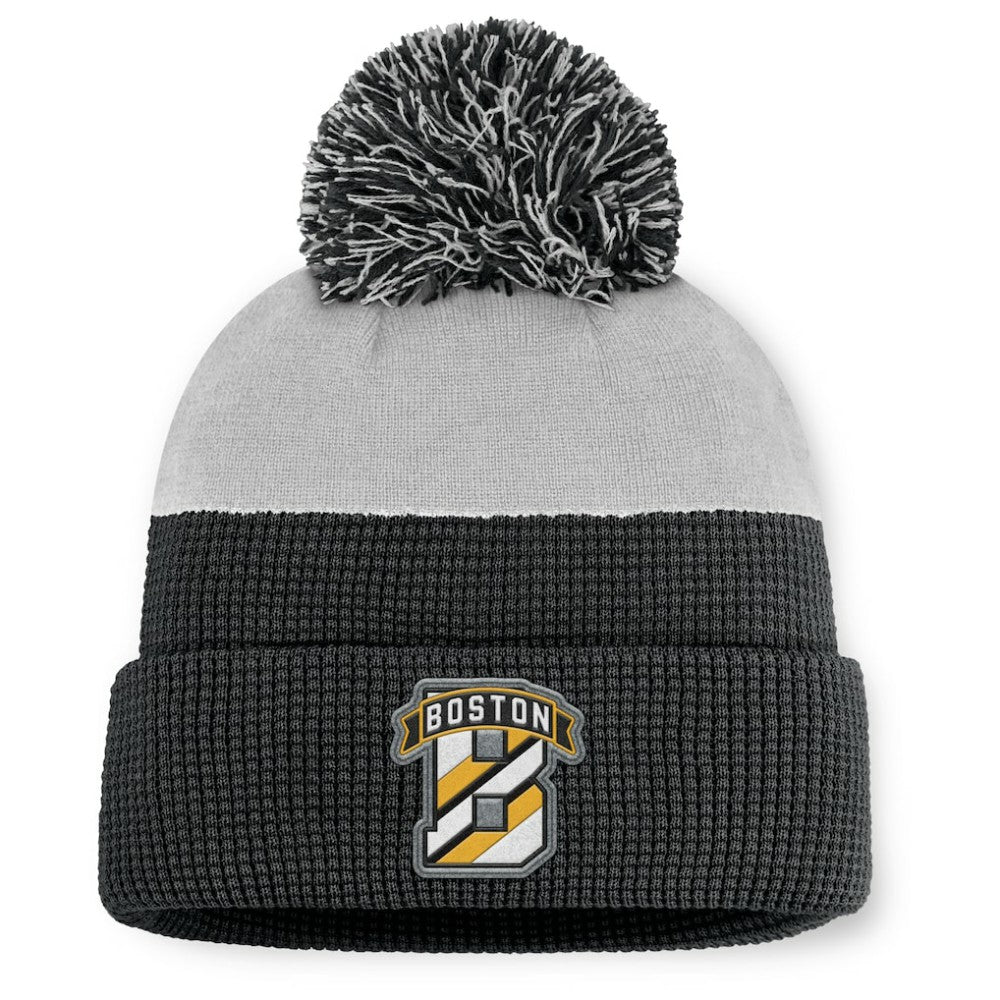 Boston Bruins Fanatics Authentic Pro Home Ice Cuffed Knit Hat with Pom - Black/Gray - NHL