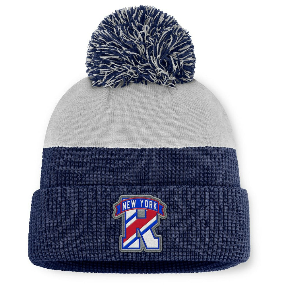 New York Rangers Fanatics Authentic Pro Home Ice Cuffed Knit Hat with Pom - Navy/Gray - NHL
