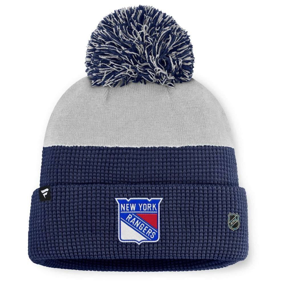 New York Rangers Fanatics Authentic Pro Home Ice Cuffed Knit Hat with Pom - Navy/Gray - NHL
