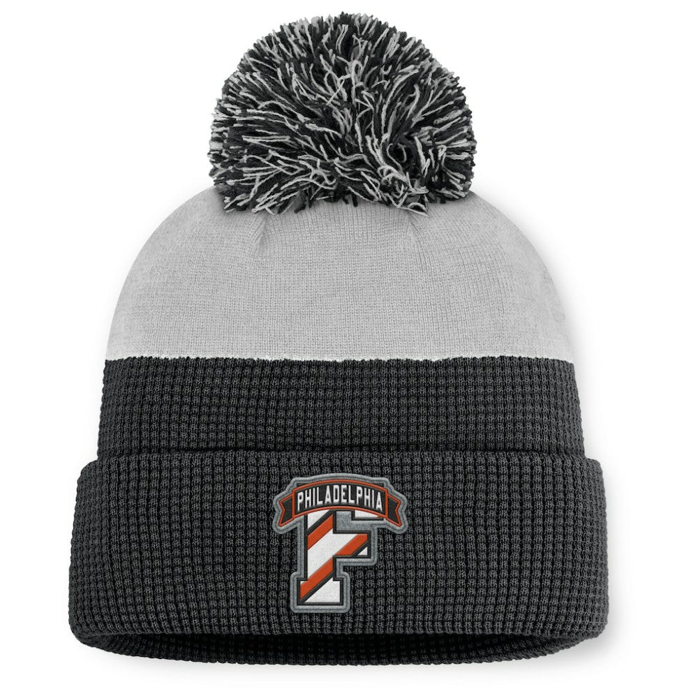 Philadelphia Flyers Fanatics Authentic Pro Home Ice Cuffed Knit Hat with Pom - Black/Gray - NHL