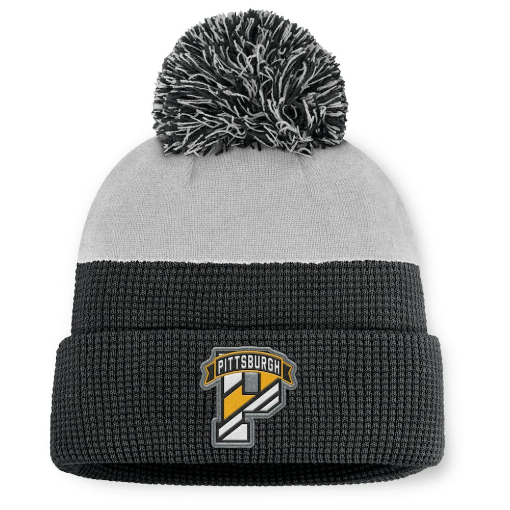 Pittsburgh Penguins Fanatics Authentic Pro Home Ice Cuffed Knit Hat with Pom - Black/Gray - NHL