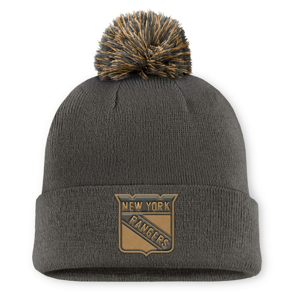 New York Rangers Fanatics Authentic Pro Military Appreciation Cuffed Knit Hat with Pom - Charcoal - NHL