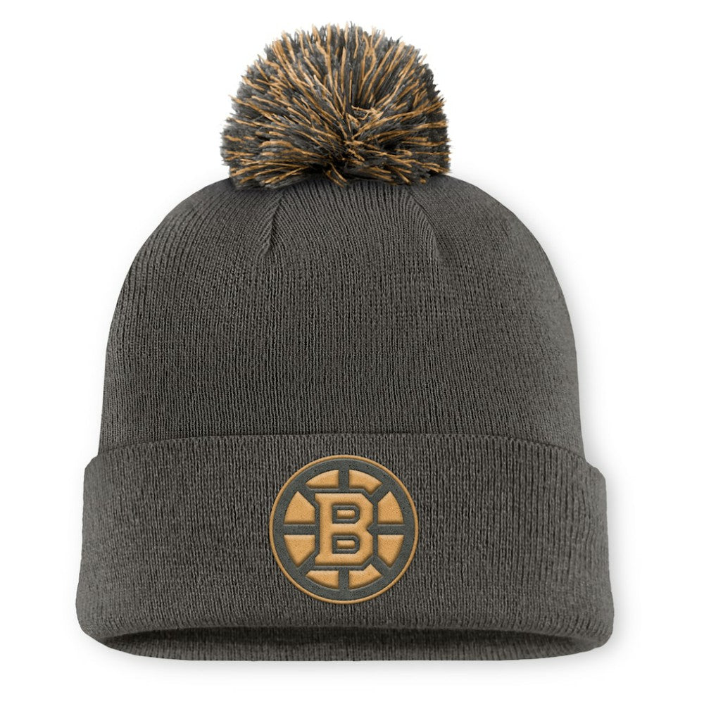 Boston Bruins Fanatics Authentic Pro Military Appreciation Cuffed Knit Hat with Pom - Charcoal - NHL