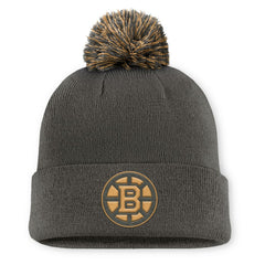 Boston Bruins Fanatics Authentic Pro Military Appreciation Cuffed Knit Hat with Pom - Charcoal - NHL