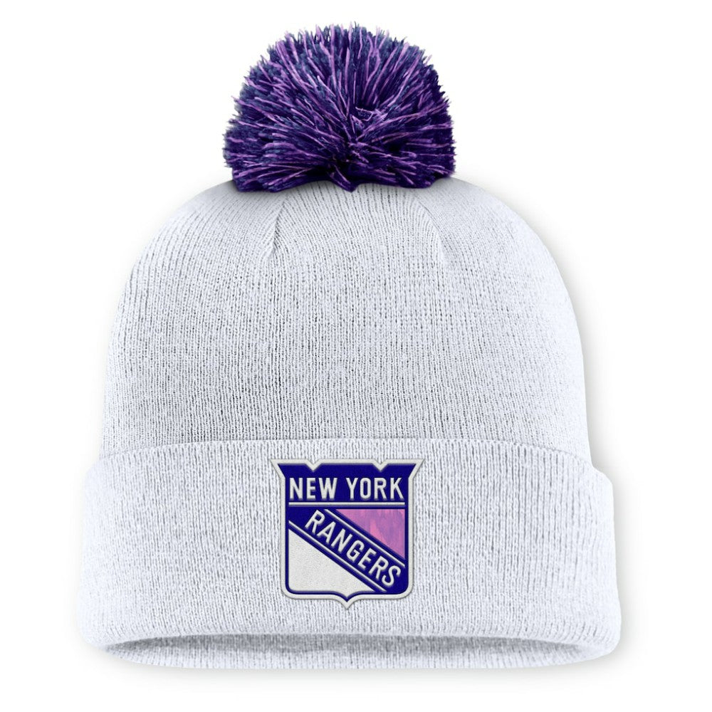 New York Rangers Fanatics Authentic Pro Hockey Fights Cancer Cuffed Knit Hat with Pom - White - NHL