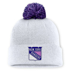 New York Rangers Fanatics Authentic Pro Hockey Fights Cancer Cuffed Knit Hat with Pom - White - NHL