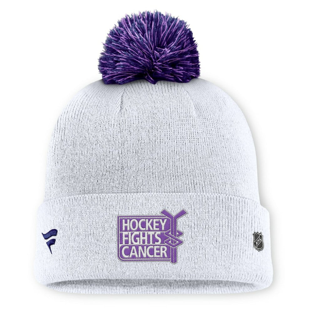 New York Rangers Fanatics Authentic Pro Hockey Fights Cancer Cuffed Knit Hat with Pom - White - NHL