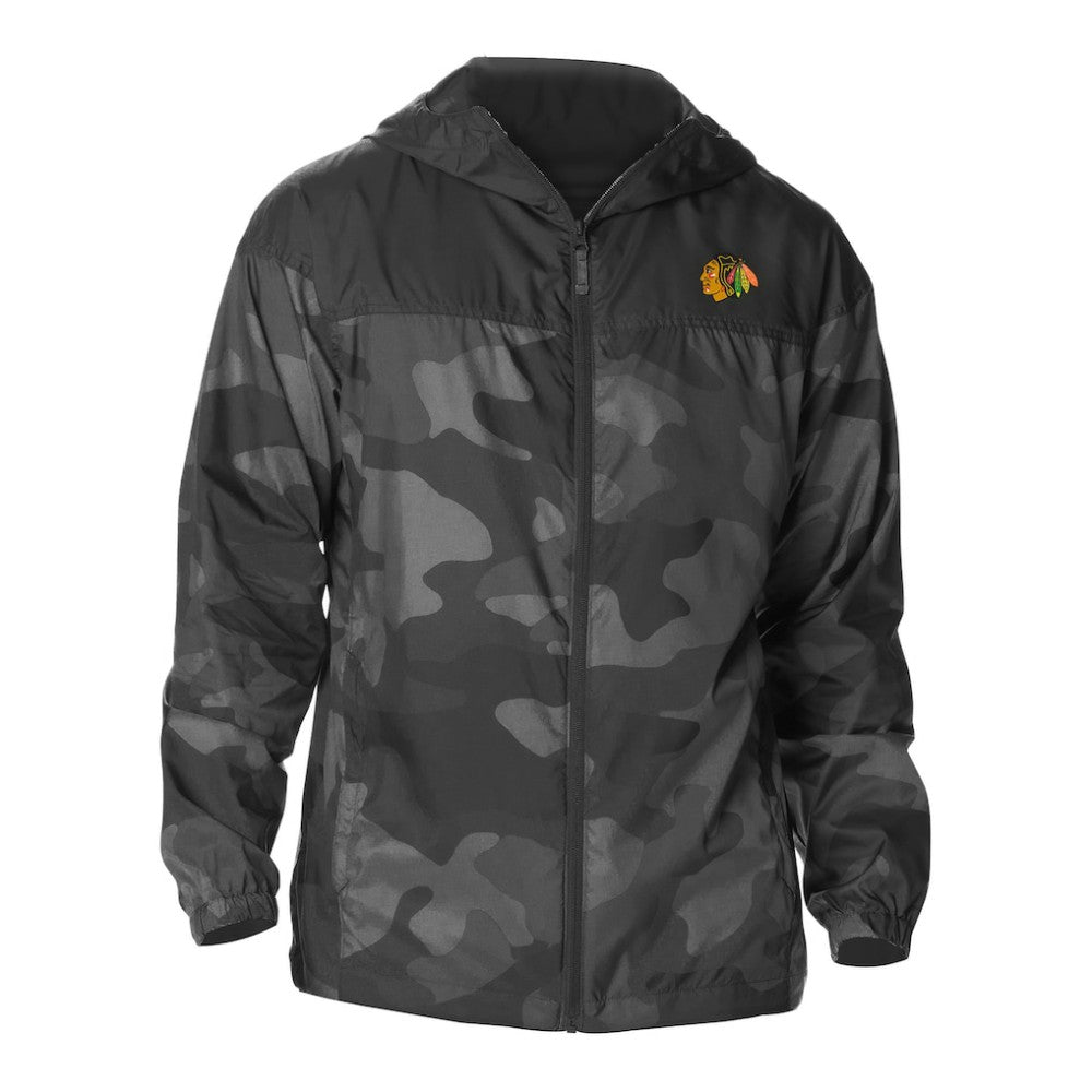 Chicago Blackhawks Columbia Camo Flash Challenger Omni-Shade Full-Zip Hoodie Windbreaker - Black - NHL