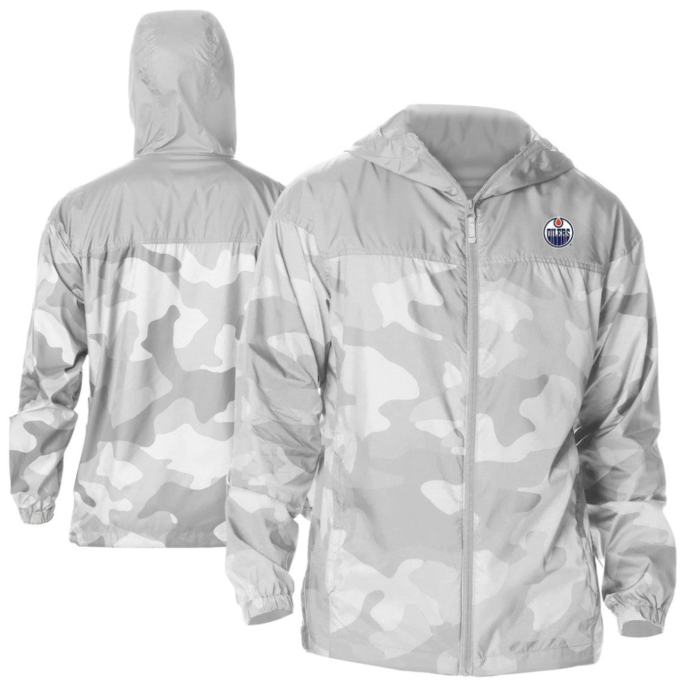 Edmonton Oilers Columbia Camo Flash Challenger Omni-Shade Full-Zip Hoodie Windbreaker - Gray - NHL