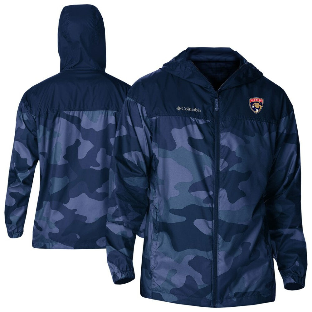 Florida Panthers Columbia Camo Flash Challenger Omni-Shade Full-Zip Hoodie Windbreaker - Navy - NHL