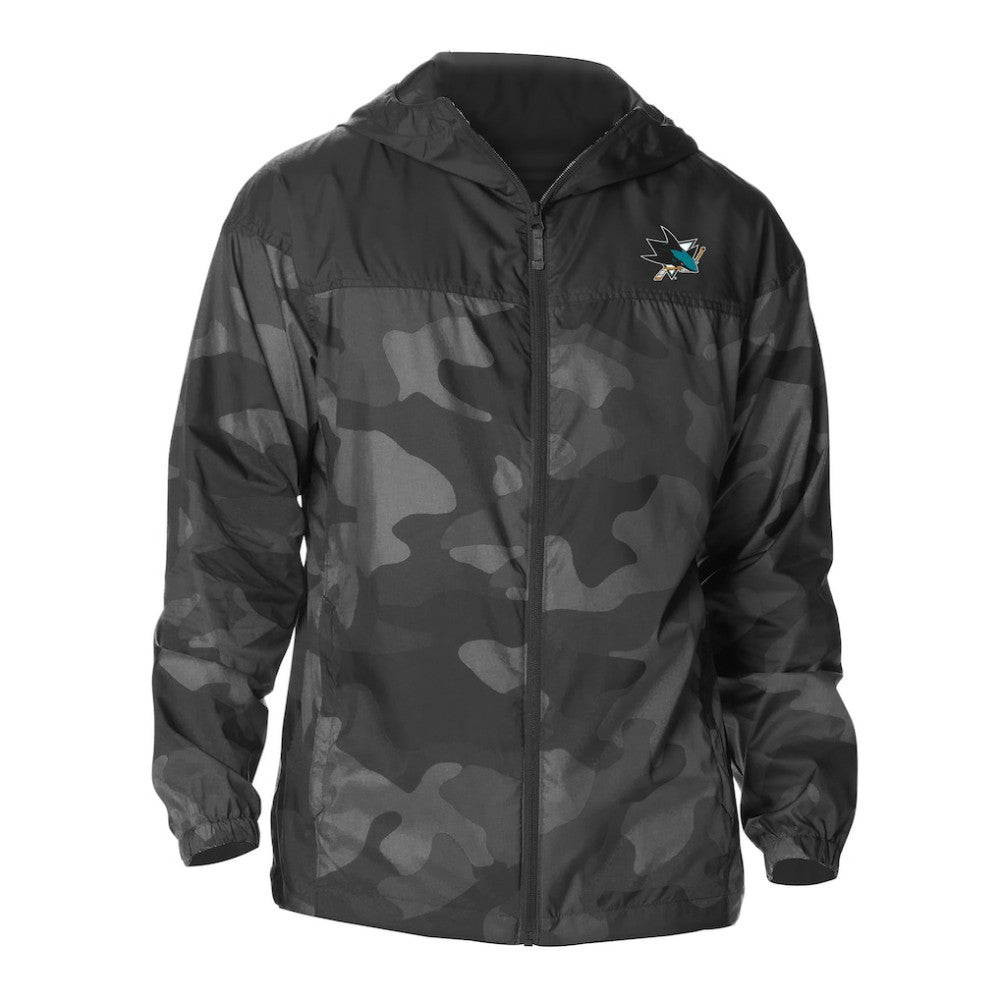San Jose Sharks Columbia Camo Flash Challenger Omni-Shade Full-Zip Hoodie Windbreaker - Black - NHL