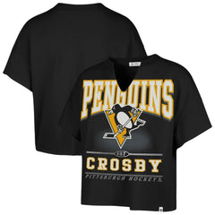 Sidney Crosby Pittsburgh Penguins '47 Women's Elation Name & Number Oversized Notch Neck T-Shirt - Black - NHL