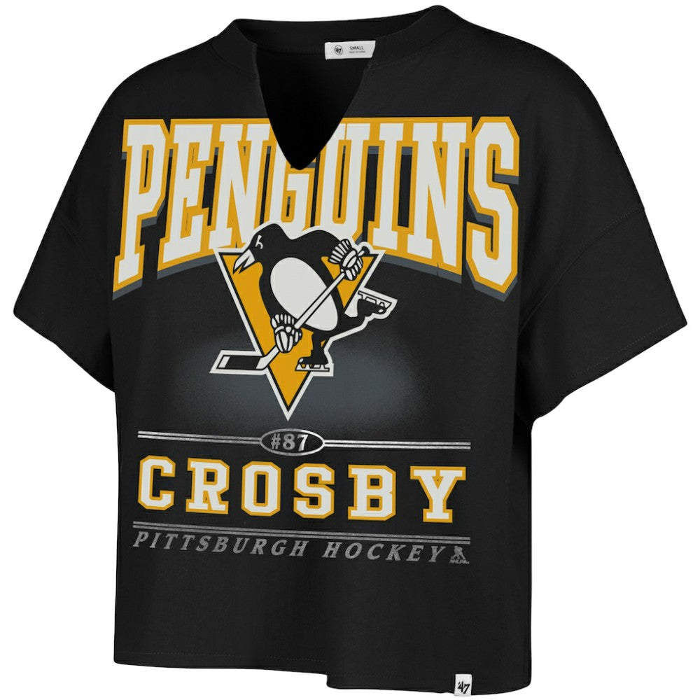 Sidney Crosby Pittsburgh Penguins '47 Women's Elation Name & Number Oversized Notch Neck T-Shirt - Black - NHL