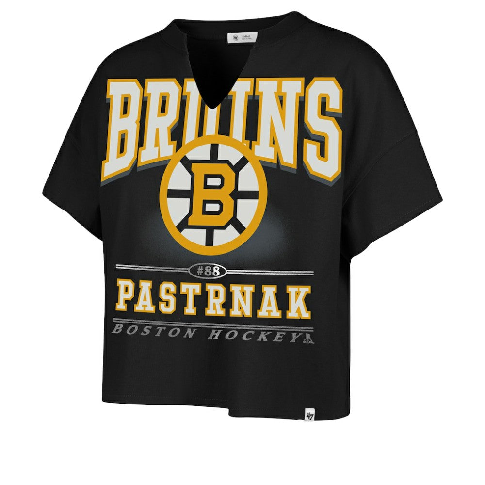 David Pastrnak Boston Bruins '47 Women's Elation Name & Number Oversized Notch Neck T-Shirt - Black - NHL